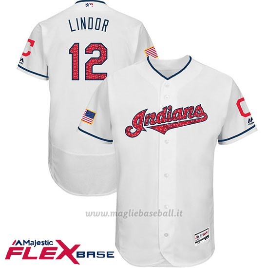 Maglia Baseball Uomo Cleveland Indians 2017 Estrellas y Rayas Francisco Lindor Bianco Flex Base